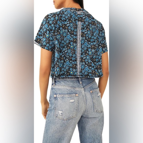 🚨🆕FINAL PRICE🚨 FREE PEOPLE Sammie Stripe Crop Cotton Raglan Tee-Black Combo - Picture 4 of 8